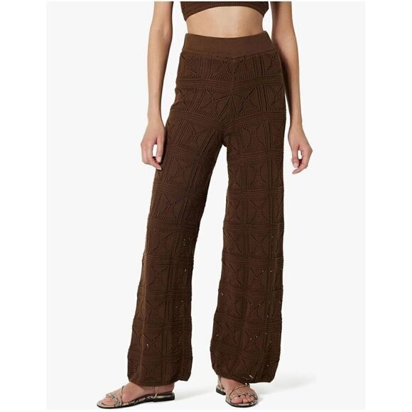 Molly Bracken Pants - ASTR the label Brown Pull-On Flare-Leg Crochet Pant Beachwear Vacation SZ S NWT